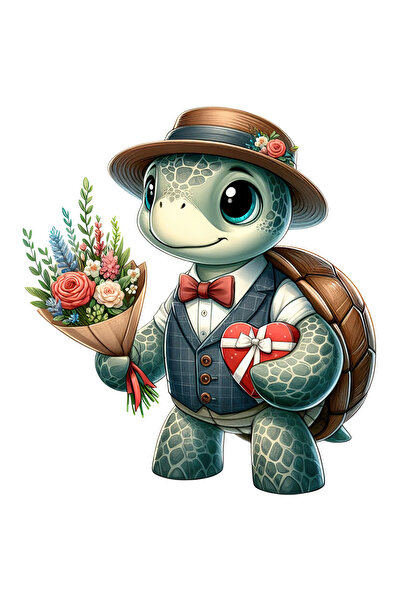 StoryGift Romania Sticker Eticheta 50CM cu o broasca testoasa care tine un bu...