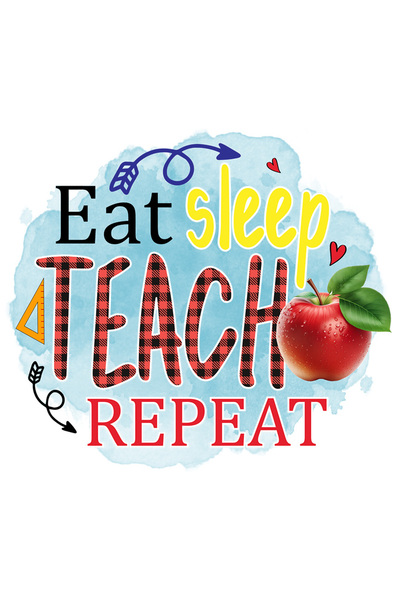 StoryGift Romania Sticker Autocolant 70CM cu mesajul "Eat, sleep, teach, repeat", ilustratie, pentru copii, scoa