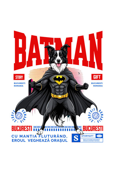 StoryGift Romania Sticker Eticheta 50CM cu Border Collie Caine In Costum de BatMan cu Pelerina, Erou Nocturn, De