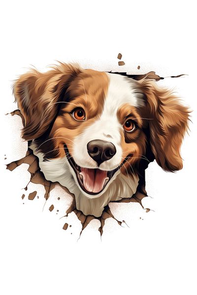 StoryGift Romania Sticker Adeziv 90CM cu un caine care scoate capul printr-o gaura in perete, ilustratie, veseli