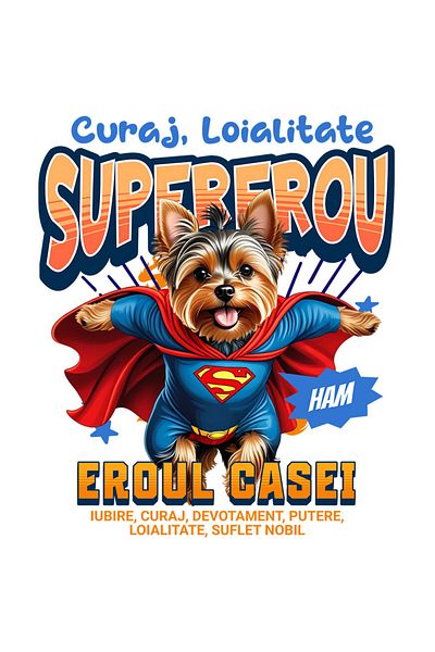 StoryGift Romania Sticker Adeziv 90CM cu Yorkshire Terrier Caine In Costum de SuperMan cu Pelerina, Erou Nocturn