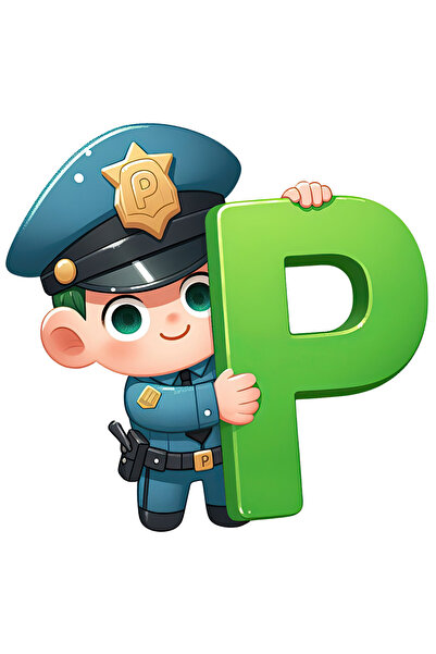 StoryGift Romania Sticker Autocolant 70CM cu un politist care tine litera "P"...