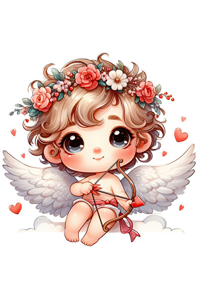 StoryGift Romania Sticker Adeziv 90CM cu un bebelus Cupidon care trage cu arcul, ilustratie, coroana din flori,