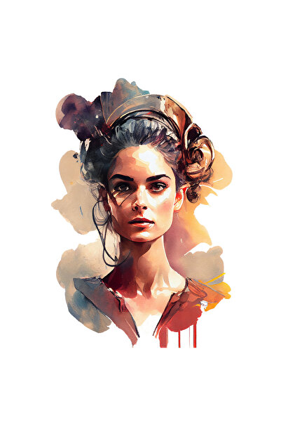 StoryGift Romania Sticker Eticheta 50CM Cu Pictura Portret Fata Bruneta Bandana Pe Cap, Naturala, Tinuta Maro, M