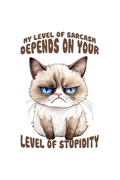 StoryGift Romania Sticker Eticheta 40CM cu pisica trista/nervoasa cu mesajul "My level of sarcasm depends on you