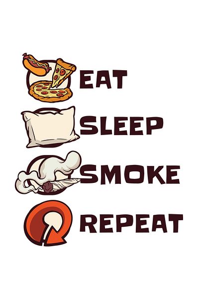 StoryGift Romania Sticker Eticheta 50CM Cu Mesaj In Engleza Eat Sleep Smoke Repeat, Fum, Pizza, cu Margini Albe