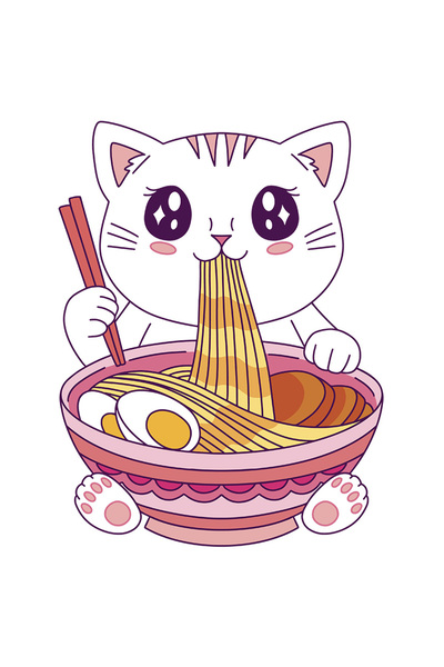 StoryGift Romania Sticker Autocolant 70CM Cu Pisica, Ramen, Betisoare, Mancar...