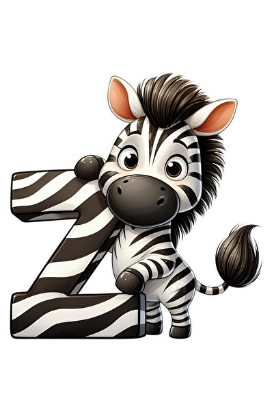 StoryGift Romania Sticker Autocolant 70CM cu o zebra cu litera "Z", ilustratie, pentru copii, scoala, elev, scri