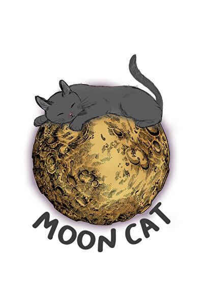 StoryGift Romania Sticker Eticheta 40CM cu pisica dormind pe luna cu mesajul "Moon Cat", ilustratie, satelit nat