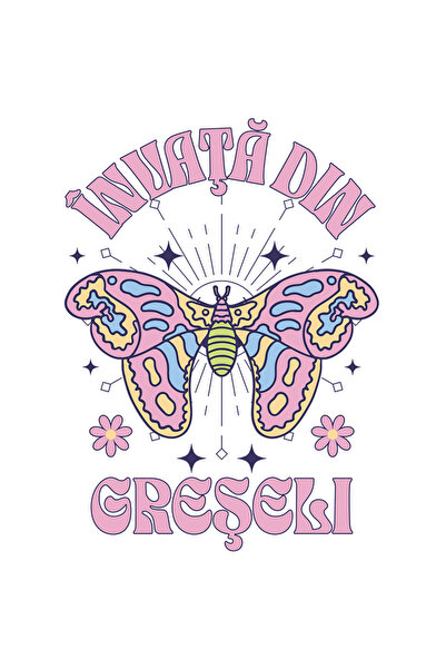 StoryGift Romania Sticker Eticheta 40CM Adeziv invata din greseli fluture roz pozitivitate cu Margini Albe, PVC