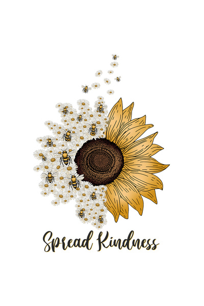 StoryGift Romania Sticker Adeziv 90CM cu multe albine si floricele cu mesajul "Spread kindness", imprastie bunat