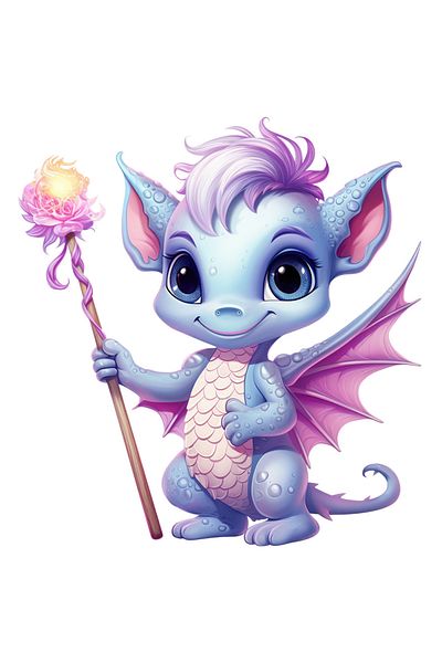 StoryGift Romania Sticker Autocolant 70CM cu un pui de dragon care tine un toiag in mana, magie, floare, vraja,