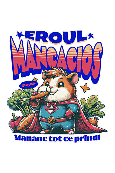 StoryGift Romania Sticker Autocolant 70CM cu Hamster Pufos In Gradina Cu Leguma Morcov Text Eroul Mancacios, Man