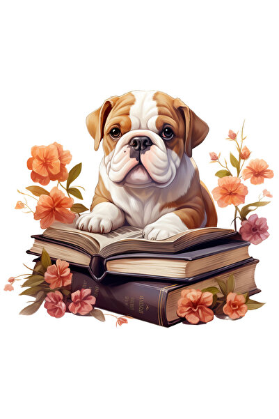 StoryGift Romania Sticker Eticheta 40CM cu un catel Bulldog care tine o carte...