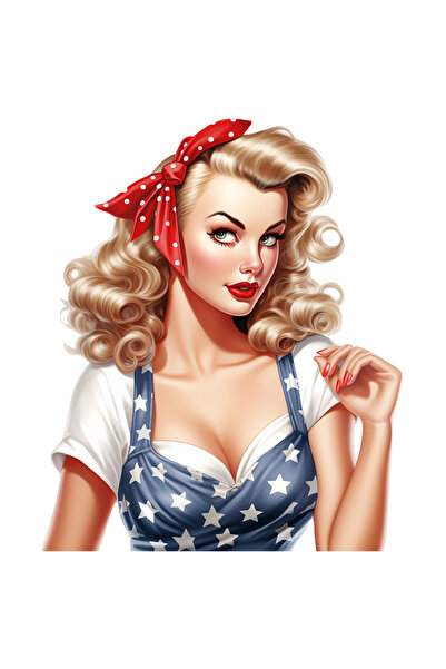 StoryGift Romania Sticker Eticheta 50CM cu o femeie frumoasa blonda, ilustrat...