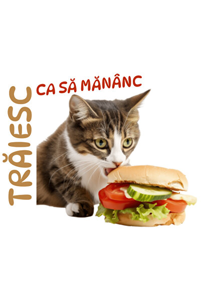 StoryGift Romania Sticker Autocolant 70CM Adeziv Pisica cu un hamburger text ...