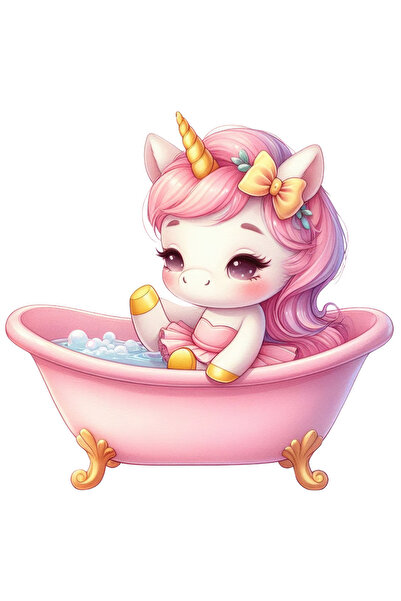 StoryGift Romania Sticker 23 Cm Cu Un Unicorn Care Isi Face Baie, Ilustratie,...