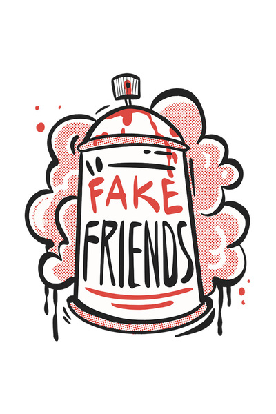 StoryGift Romania Sticker Autocolant 70CM Cu Spray Graffity, Text In Engleza Fake Friends, Vopsea Rosie, Cadou P