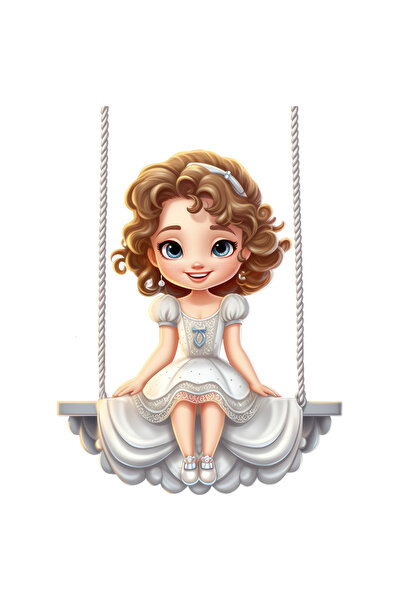 StoryGift Romania Sticker Adeziv 90CM cu o printesa care se da in leagan, ilustratie, par brunet, vesela, joaca,