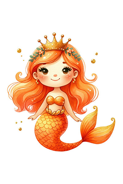 StoryGift Romania Sticker Eticheta 50CM cu o sirena cu coada portocalie, ilus...