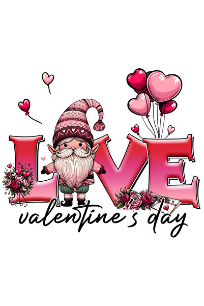 StoryGift Romania Sticker Autocolant 70CM cu un pitic cu barba cu mesajul "Love Valentine's Day", iubire, baloan