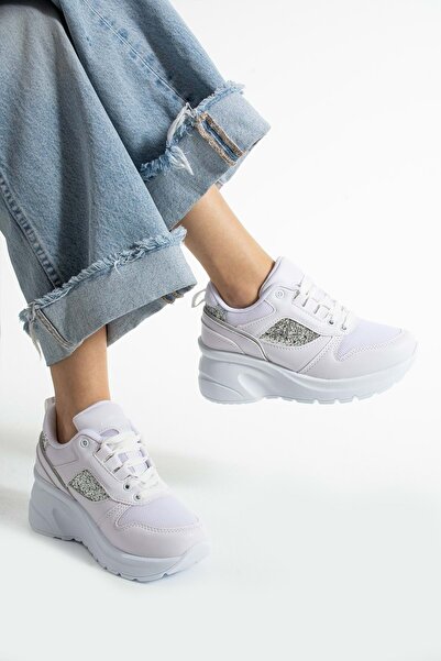 Devida Pantofi sport albi de damă, cu înălțime de 6 cm, pantofi cu talpă cu aer confortabil, seria X160 Vega