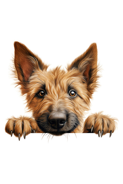 StoryGift Romania Sticker Autocolant 70CM cu un catel blanos care se uita peste gard, ilustratie, maro, nerabdat