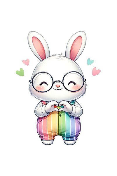 StoryGift Romania Sticker Autocolant 70CM cu un iepuras alb cu ochelari, ilus...
