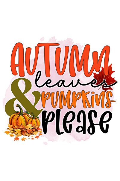 StoryGift Romania Sticker Autocolant 70CM cu mesajul "Autumn leaves & pumpkins please", toamna, ilustratie, frun
