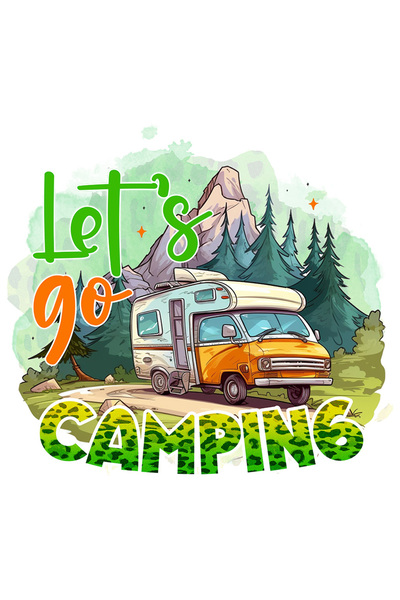 StoryGift Romania Sticker Adeziv 90CM cu mesajul "Let's go camping", calatorie, ilustratie, natura, rulota, fund