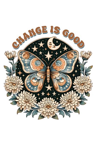 StoryGift Romania Sticker Eticheta 50CM cu un fluture cu mesajul "Change is good", ilustratie, motivational, flo