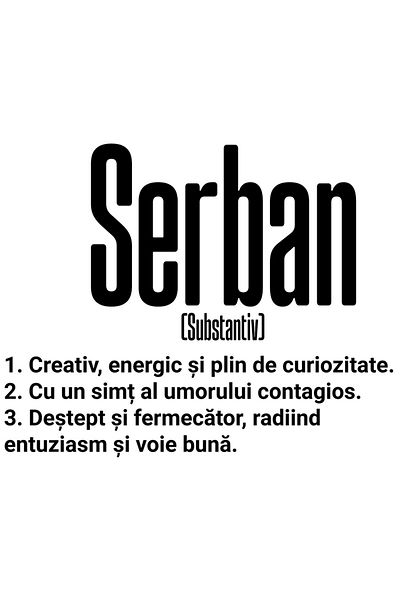 StoryGift Romania Sticker Eticheta 50CM Cu Numele Serban, Cu Mesaj Motivational, Creativ, Energic, Curios, Deste