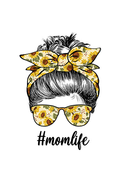 StoryGift Romania Sticker Adeziv 90CM cu mesajul "#Momlife", ilustratie, mama...