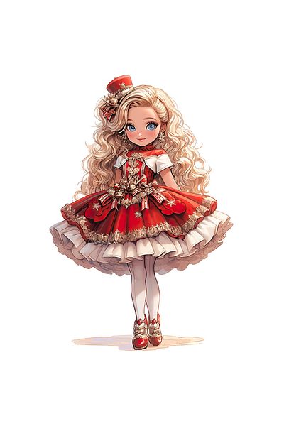 StoryGift Romania Sticker Autocolant 70CM cu o fetita dragalasa, rochie rosie, ilustratie, par blond, vesela, za