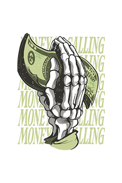 StoryGift Romania Sticker Eticheta 40CM Cu Mesaj In Engleza Money Calling, Cash, Bani, Mana, Schelet, cu Margin