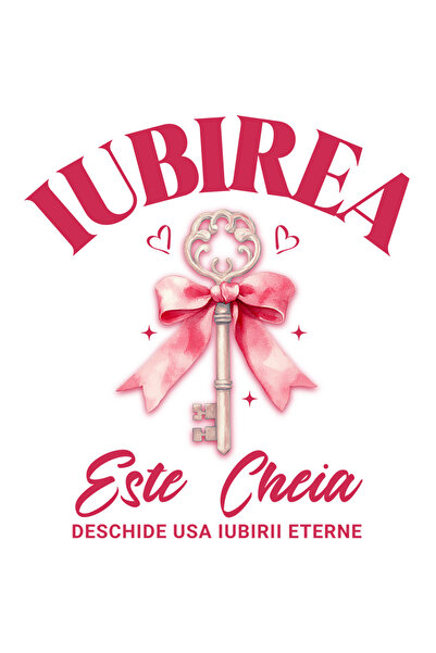 StoryGift Romania Sticker Adeziv 90CM cu Cheie De Argint Cu Funda Roz Text Iubirea Este Cheia Iubirii Eterne cu