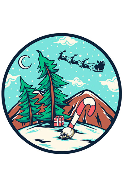 StoryGift Romania Sticker Eticheta 50CM Cu Munte, Zapada, Mos Craciun, Reni, Cadou, cu Margini Albe, PVC Vinyl 50 cm