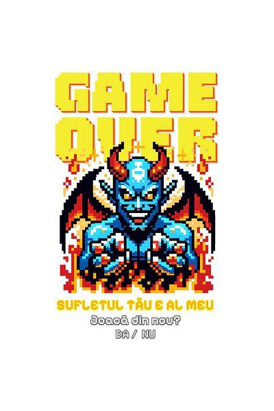 StoryGift Romania Sticker Autocolant 70CM Adeziv diavol Game Over - Sufletul tau e al meu cu Margini Albe, PVC V