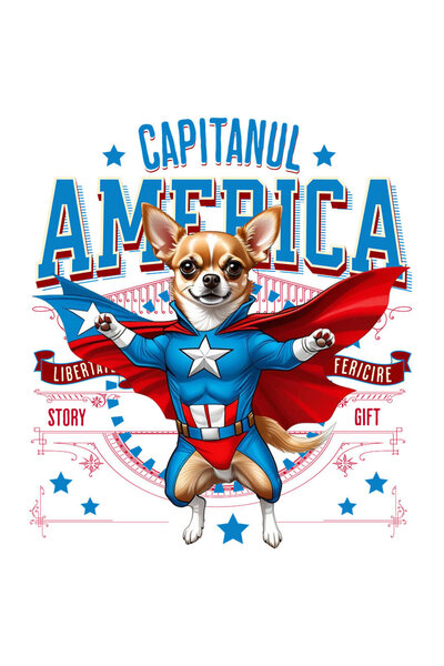 StoryGift Romania Sticker Label 50CM with Chihuahua Dog in Captain America Costume with Cape, Night Hero