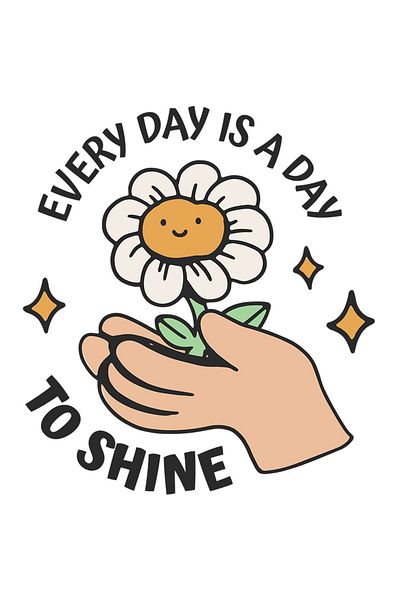 StoryGift Romania Sticker Eticheta 50CM Cu Floare Zambareata Tinuta In Palme, Text In Engleza Every Day Is A Day