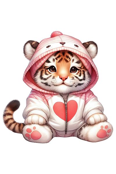 StoryGift Romania Sticker With A Tiger Cub In A Hoodie, Heart, Illustration, For Children, Joy, Playful