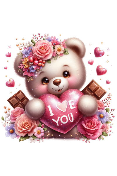 StoryGift Romania Sticker Adeziv 90CM cu un ursulet care tine in brate o inim...