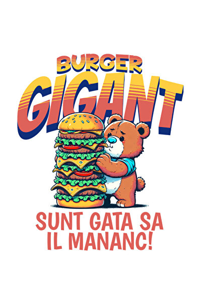 StoryGift Romania Sticker Adeziv 90CM cu Urs De Plus Cu Burger Gigant Sunt gata Sa Il Mananc Fast Food mancare A
