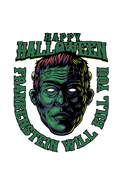 StoryGift Romania Sticker Autocolant 70CM Cu Mesaj In Engleza Happy Halloween, Frankenstein, Monstru, cu Margin