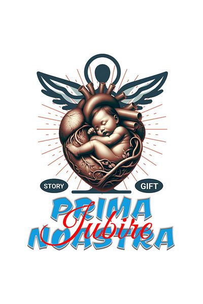 StoryGift Romania Sticker Eticheta 50CM cu Inima Umana Bebe Text Prima Noastra Iubire Mama Copii cu Margini Albe