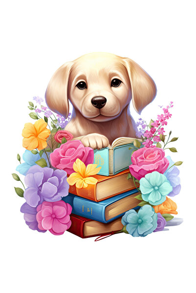 StoryGift Romania Sticker Adeziv 90CM cu un catel care are multe carti in fat...