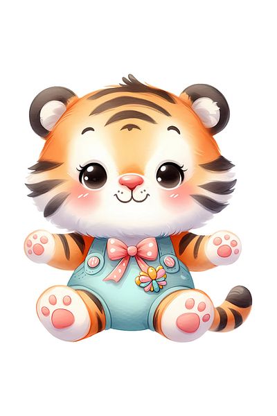 StoryGift Romania Adhesive Sticker 90CM with a cheerful tiger cub, illustration, waiting to be picked up, dressed