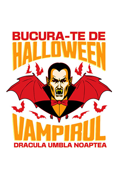StoryGift Romania Sticker Adeziv 90CM cu Dracula cu Colti Si Aripi Text Bucura-te De Hallowen Vampirul Dracula U