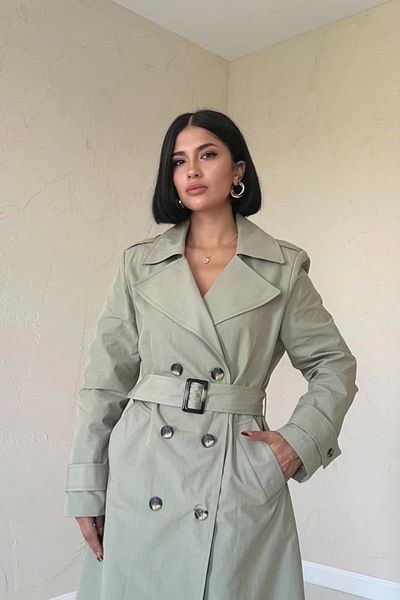 nedo7 Khaki Long Belted Trench Coat