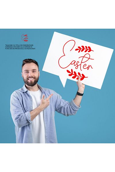 StoryGift Romania Sticker Eticheta 50CM Exterior cu 2 ramurele si cuvantul "Easter" - Paste sarbatoare , Vinyl R